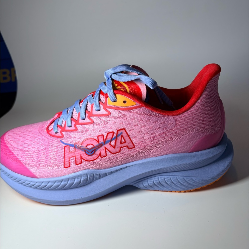 Brand New in box HOKA Mach6 Pink & Blue Running Shoe. Youth size 6.5. 🔥🔥🔥 - Picture 13 of 14